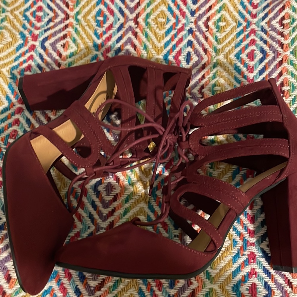 Burgundy Lace-up heels